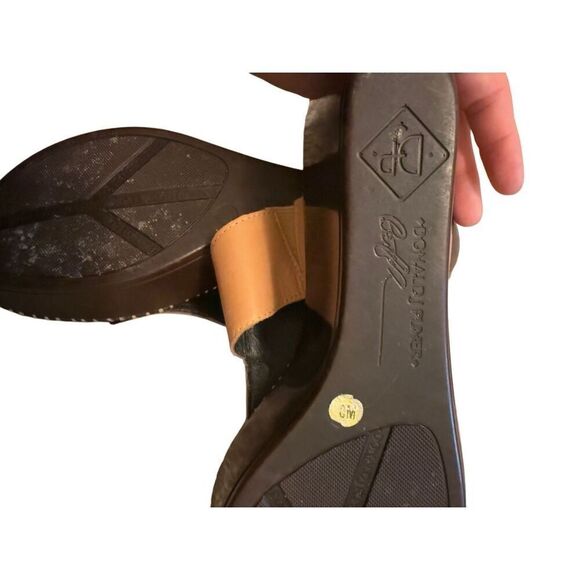 Donald J. Pline Vachetta Heel Wedge Sandal Tan Black Leather Slides Open Toe Wom - Picture 11 of 12